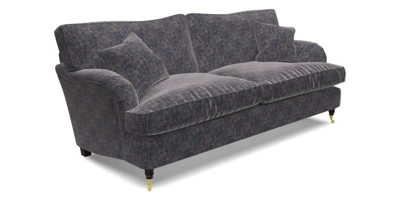 Alwinton 3 seater sofa in Ettas Stripe Moss with bolster cushion in Almost Plain Velvet Harvest