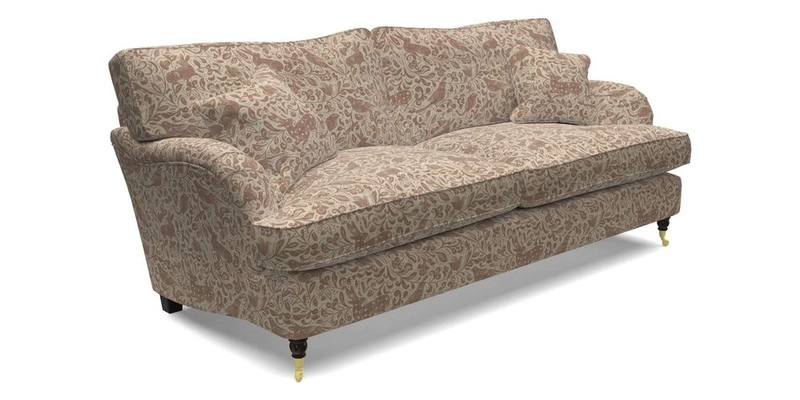 Alwinton 3 seater sofa in Ettas Stripe Moss with bolster cushion in Almost Plain Velvet Harvest
