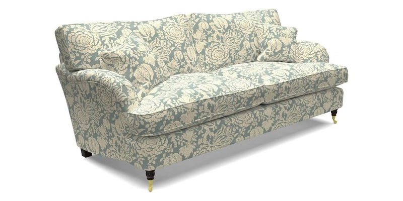 Alwinton 3 seater sofa in Ettas Stripe Moss with bolster cushion in Almost Plain Velvet Harvest