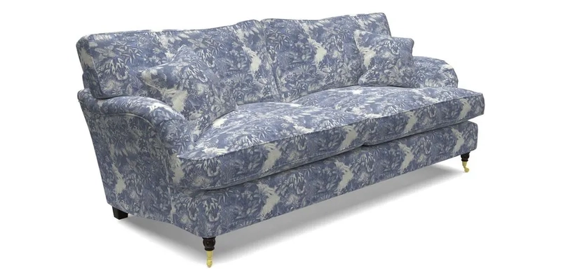 Alwinton 3 seater sofa in Ettas Stripe Moss with bolster cushion in Almost Plain Velvet Harvest