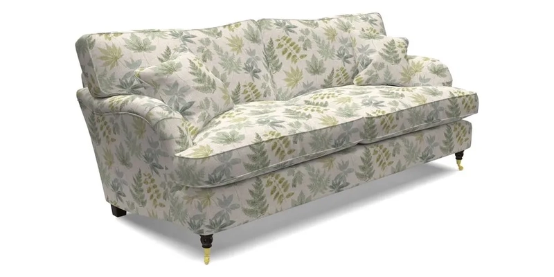 Alwinton 3 seater sofa in Ettas Stripe Moss with bolster cushion in Almost Plain Velvet Harvest