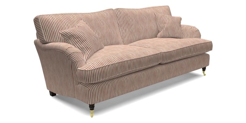 Alwinton 3 seater sofa in Ettas Stripe Moss with bolster cushion in Almost Plain Velvet Harvest