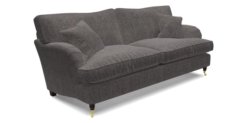 Alwinton 3 seater sofa in Ettas Stripe Moss with bolster cushion in Almost Plain Velvet Harvest