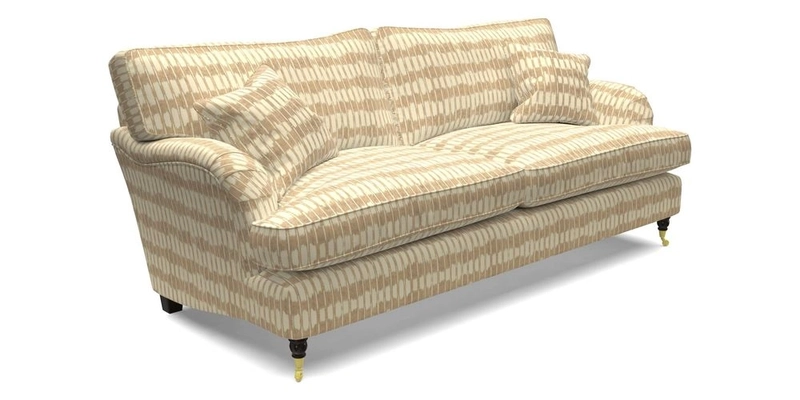 Alwinton 3 seater sofa in Ettas Stripe Moss with bolster cushion in Almost Plain Velvet Harvest