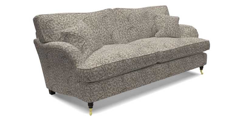 Alwinton 3 seater sofa in Ettas Stripe Moss with bolster cushion in Almost Plain Velvet Harvest