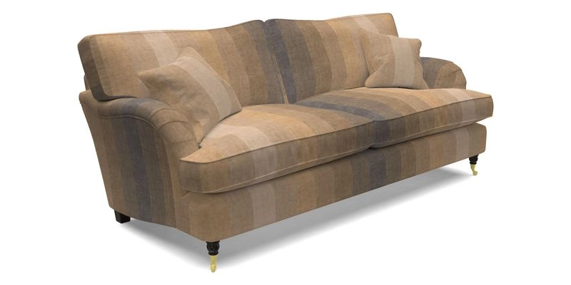 Alwinton 3 seater sofa in Ettas Stripe Moss with bolster cushion in Almost Plain Velvet Harvest