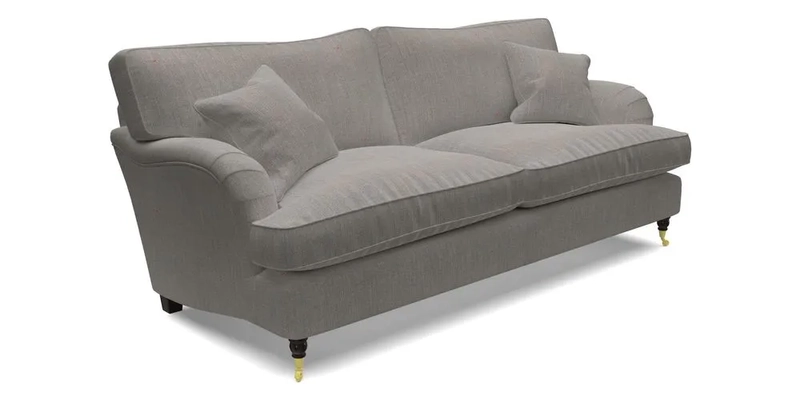 Alwinton 3 seater sofa in Ettas Stripe Moss with bolster cushion in Almost Plain Velvet Harvest