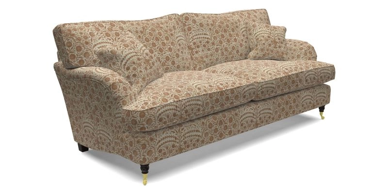 Alwinton 3 seater sofa in Ettas Stripe Moss with bolster cushion in Almost Plain Velvet Harvest