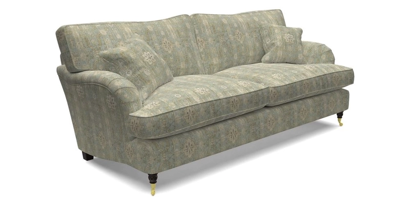 Alwinton 3 seater sofa in Ettas Stripe Moss with bolster cushion in Almost Plain Velvet Harvest