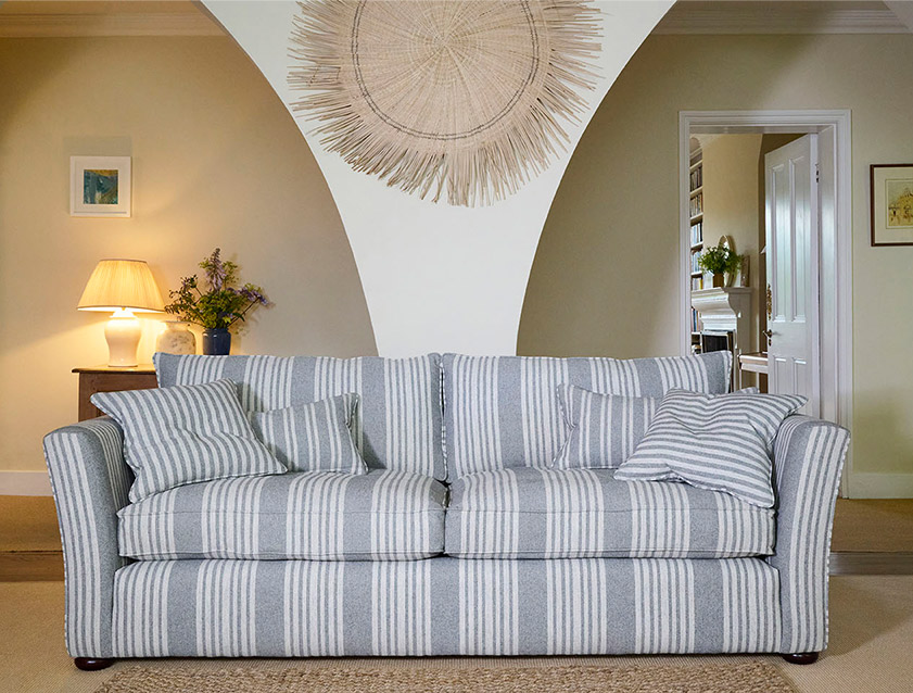 Aldeburgh 3 Seater Sofa in Cloth 22 Bayadere Seal with Scatters in Bayadere & Barcode Seal