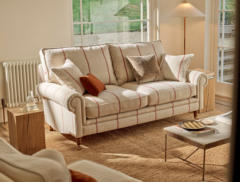 Aldingbourne 3 seater sofa in Grain Sack Stripe Linen Red