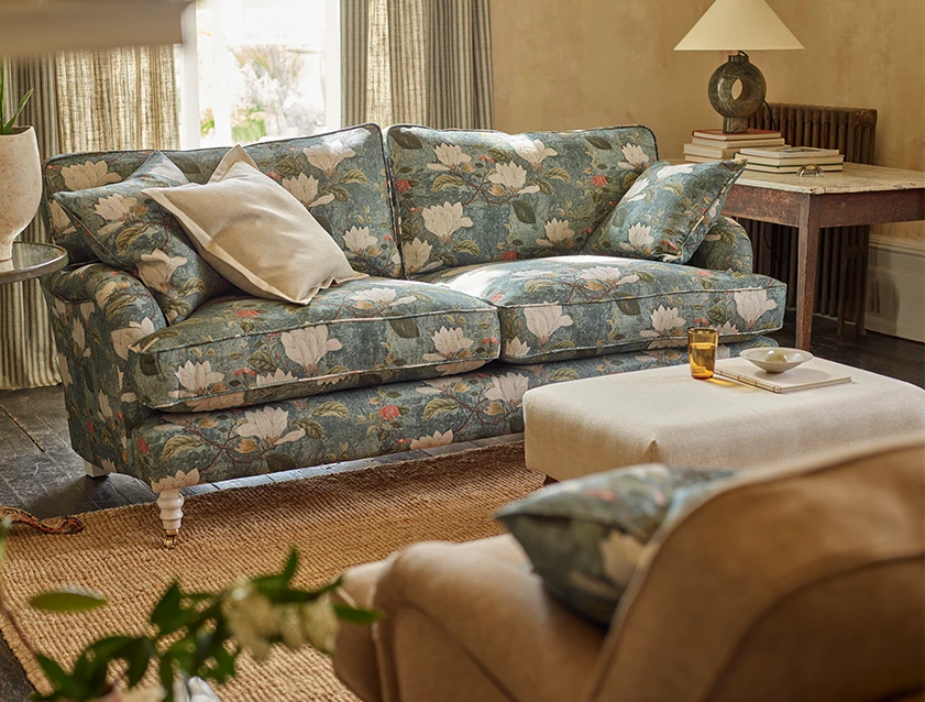 Alwinton 3 seater sofa in RHS Botanicals Plantae Japonicae Teal