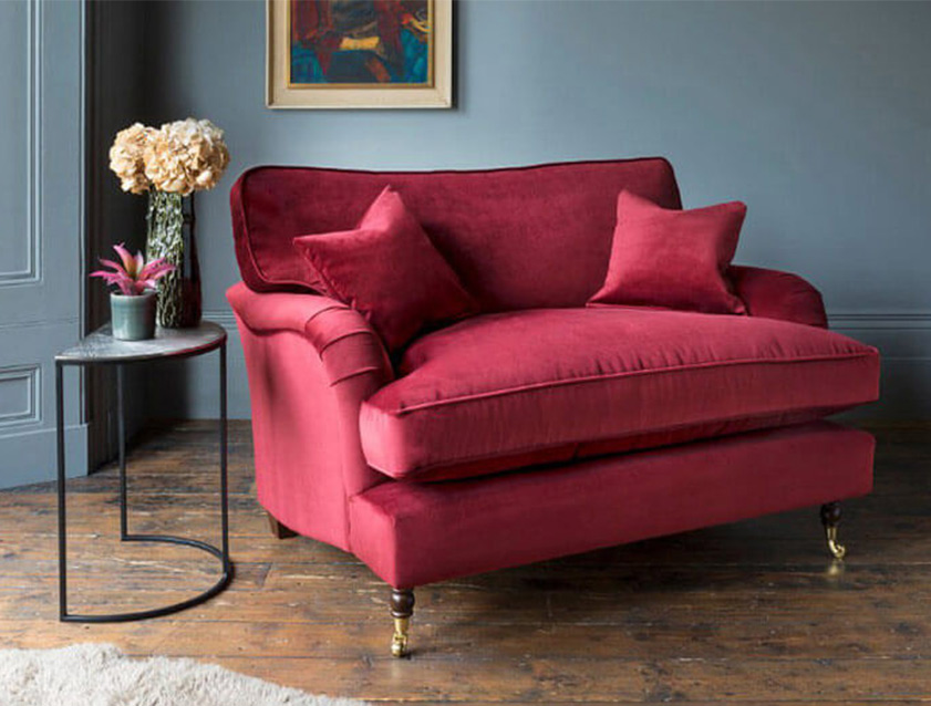 Alwinton snuggler in Lumino Velvet Wine