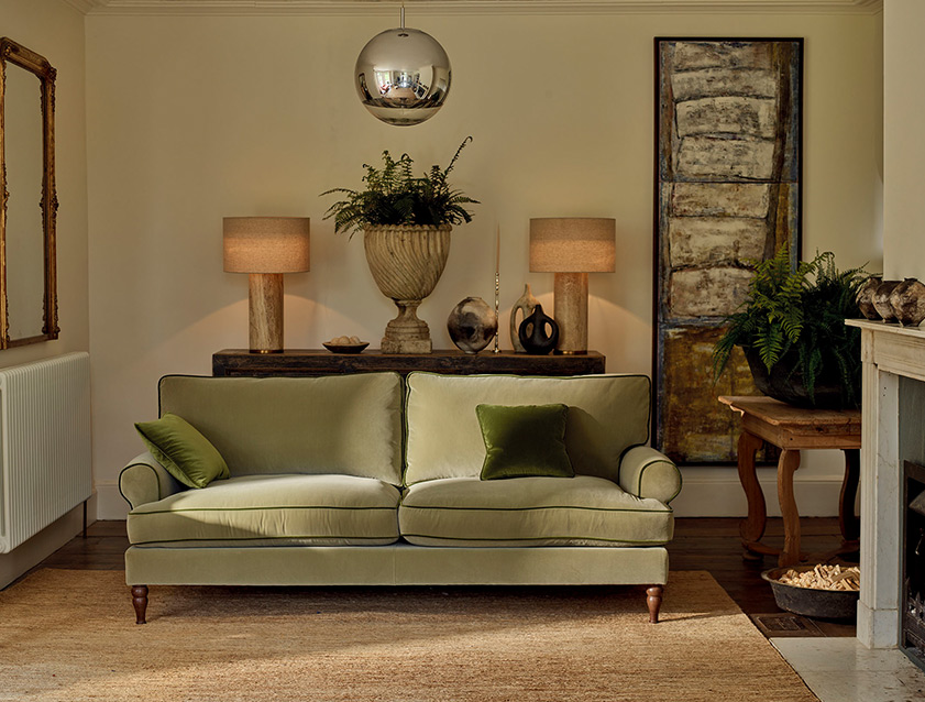 Cooksbridge 3 seater sofa in Linwood Omega Velvet Green Tea