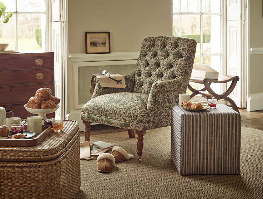 Cube Footstool in Peruvian homespun fabric