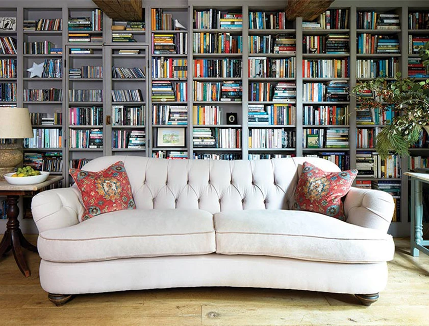 Fairmont Large 4 Seater Sofa in Romo Osumi Wild Rose with Contrast Piping in Linwood Luna Blossom Contrasting Scatters in Colefax & Fowler Jocasta Velvet Red