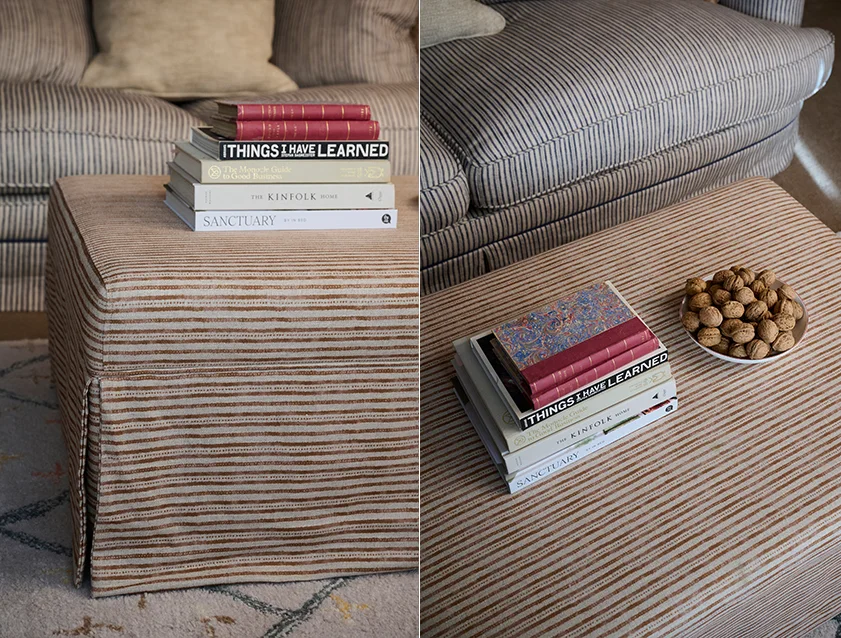 Fontwell footstool A in Sussex Stripe Cinnamon