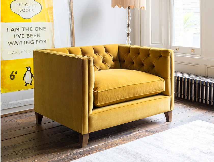 Haresfield Snuggler in Linwood Omega Velvet Brass