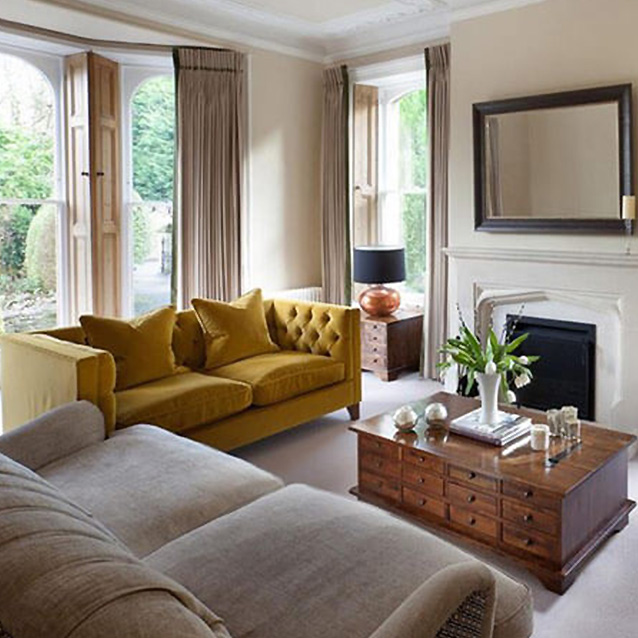 Haresfield 3 Seater Straight Arm Sofa in Omega Velvet Brass