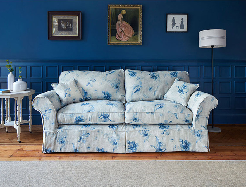 Lanhydrock 3 Seater Sofa in Floral Linens Lela Mystery Indigo