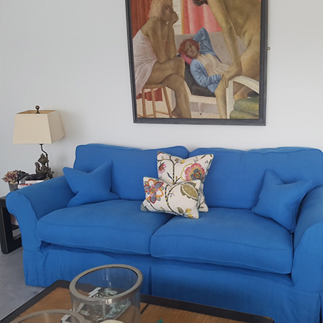 Lanhydrock 3 Seater Sofa Loose Cover Sofa in Designers Guild Brera Lino Cerulean