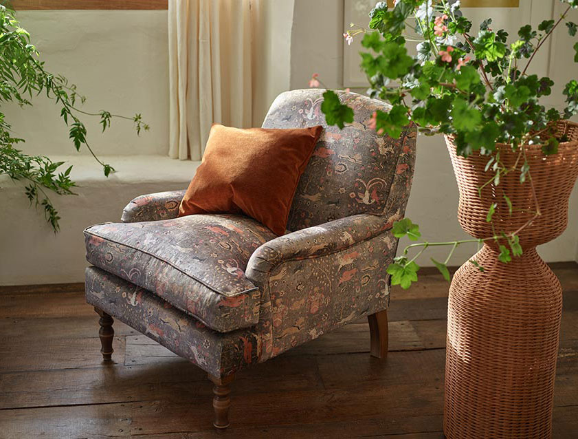 Lyndhurst Chair in V&A Threads of India Opulent-Velvets Lahore Dynasty Slate