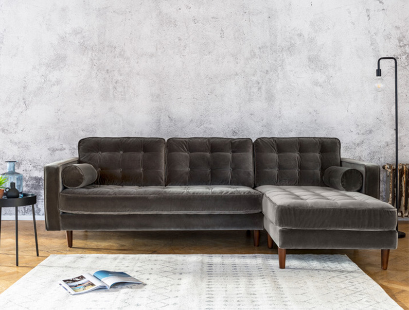 Marylebone LHF Corner Unit in Clever Tough And Eco Velvet Chrome