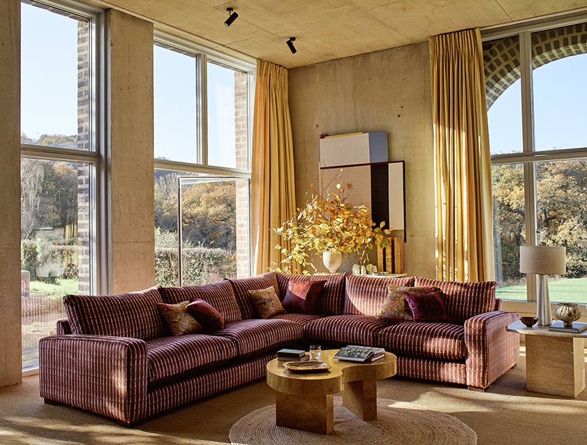 Stockbridge Corner Sofa LHF in V&A Threads of India Opulent Velvets Ikat Mirage Burnt Umber 
