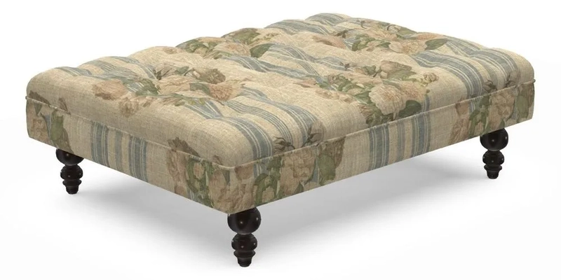 Bedham Footstool in RHS Gertrude Jekyll Lattice Green Alwinton 3 Seater Sofa in RHS Collection on Velvet William Hooker