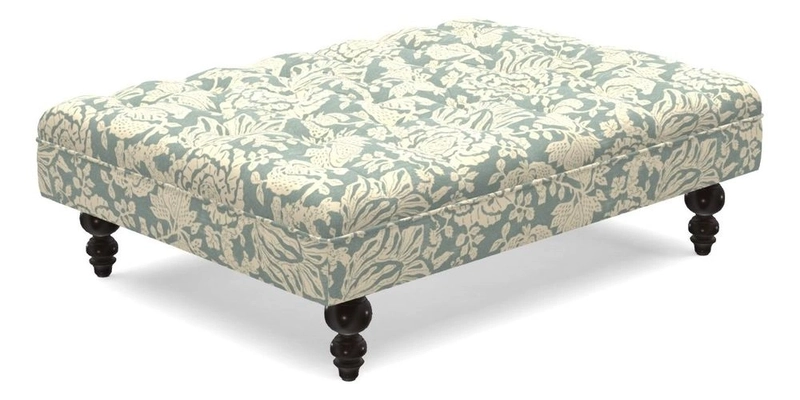 Bedham Footstool in RHS Gertrude Jekyll Lattice Green Alwinton 3 Seater Sofa in RHS Collection on Velvet William Hooker
