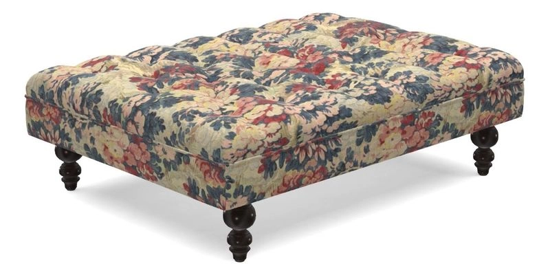Bedham Footstool in RHS Gertrude Jekyll Lattice Green Alwinton 3 Seater Sofa in RHS Collection on Velvet William Hooker