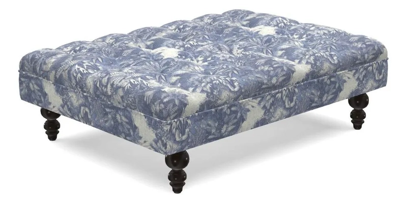 Bedham Footstool in RHS Gertrude Jekyll Lattice Green Alwinton 3 Seater Sofa in RHS Collection on Velvet William Hooker