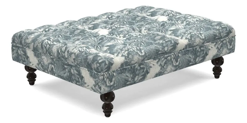 Bedham Footstool in RHS Gertrude Jekyll Lattice Green Alwinton 3 Seater Sofa in RHS Collection on Velvet William Hooker