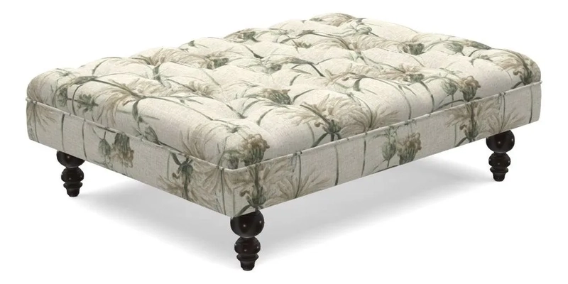 Bedham Footstool in RHS Gertrude Jekyll Lattice Green Alwinton 3 Seater Sofa in RHS Collection on Velvet William Hooker