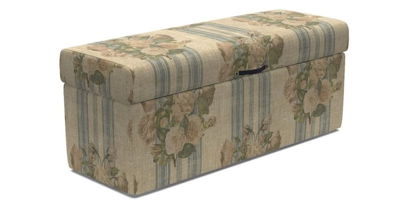 Birdham medium blanket box in Spill Resistant Gertrude Jekyll Ornamental Duck Egg and Alwinton 3 seater sofa in Spill Resistant Sussex Stripe Mocha