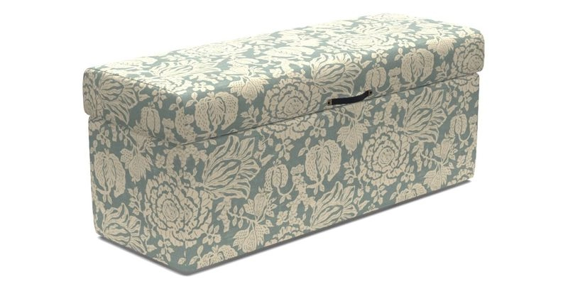 Birdham medium blanket box in Spill Resistant Gertrude Jekyll Ornamental Duck Egg and Alwinton 3 seater sofa in Spill Resistant Sussex Stripe Mocha
