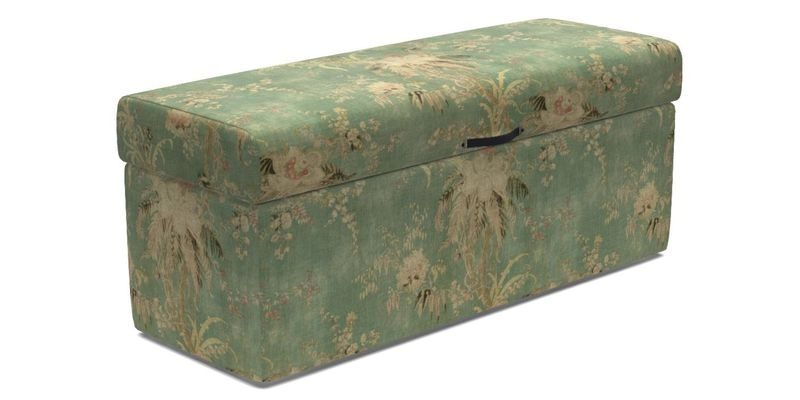 Birdham medium blanket box in Spill Resistant Gertrude Jekyll Ornamental Duck Egg and Alwinton 3 seater sofa in Spill Resistant Sussex Stripe Mocha