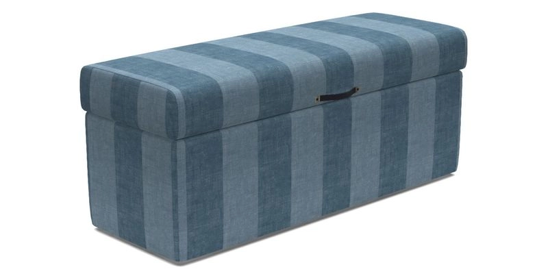 Birdham medium blanket box in Spill Resistant Gertrude Jekyll Ornamental Duck Egg and Alwinton 3 seater sofa in Spill Resistant Sussex Stripe Mocha