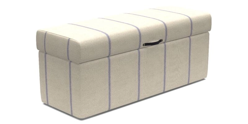 Birdham medium blanket box in Spill Resistant Gertrude Jekyll Ornamental Duck Egg and Alwinton 3 seater sofa in Spill Resistant Sussex Stripe Mocha