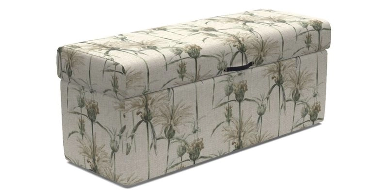 Birdham medium blanket box in Spill Resistant Gertrude Jekyll Ornamental Duck Egg and Alwinton 3 seater sofa in Spill Resistant Sussex Stripe Mocha