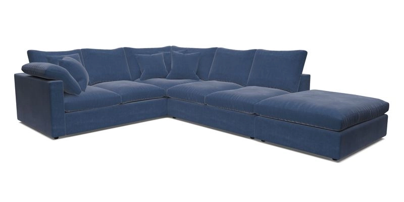Big Softie Straight Arm Large Corner Group LHF in Romo Linara Coconut with Scatters in William Yoeward Nizhoni Indigo & Malla Indigo