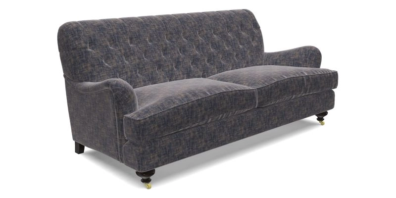 Chiddingfold 3 Seater Sofa in Omega Velvet Tawny Velvet and V&A Threads of India Regal Arabesque Flame with scatters in Sulawesi Splendour Jasper
