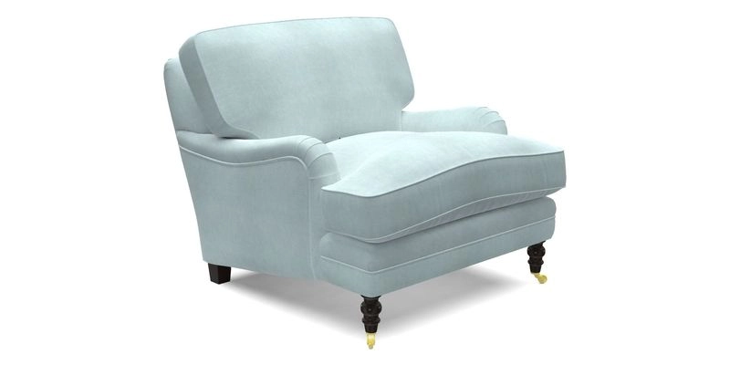 Coates Chair in RHS Gertrude Jekyll Lattice Blue with Seat and Back Cushions in Mohair Velvet Indigo