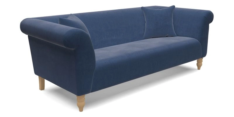 Exbury 3 seater sofa in Padua Pavement Forest with scatters in Gertrude Jekyll Velvet Ink