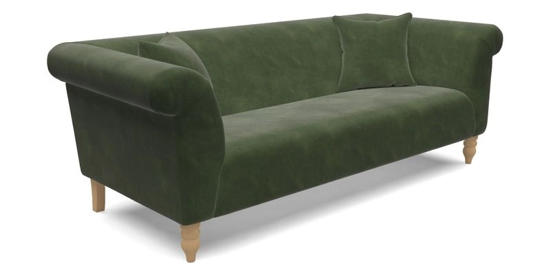 Exbury 3 seater sofa in Padua Pavement Forest with scatters in Gertrude Jekyll Velvet Ink