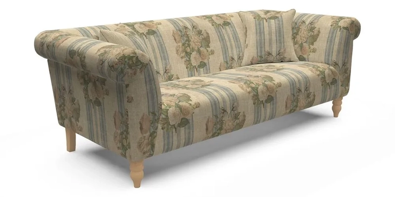 Exbury 3 seater sofa in Padua Pavement Forest with scatters in Gertrude Jekyll Velvet Ink