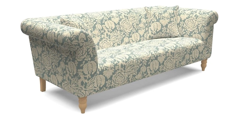 Exbury 3 seater sofa in Padua Pavement Forest with scatters in Gertrude Jekyll Velvet Ink