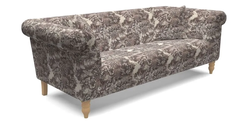 Exbury 3 seater sofa in Padua Pavement Forest with scatters in Gertrude Jekyll Velvet Ink