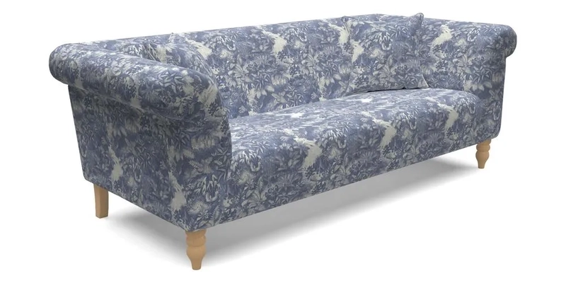 Exbury 3 seater sofa in Padua Pavement Forest with scatters in Gertrude Jekyll Velvet Ink