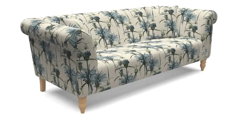 Exbury 3 seater sofa in Padua Pavement Forest with scatters in Gertrude Jekyll Velvet Ink
